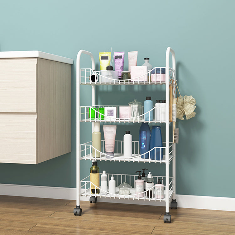 Modern Style Steel Bookcase with Wheels Open Bookshelf for Living Room