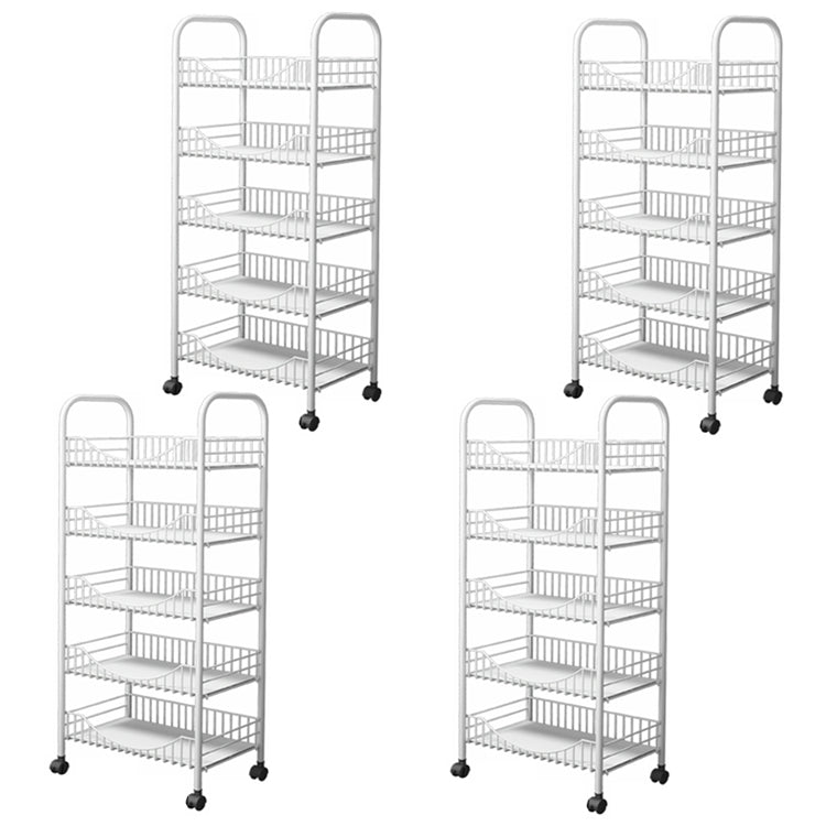 Modern Style Steel Bookcase with Wheels Open Bookshelf for Living Room