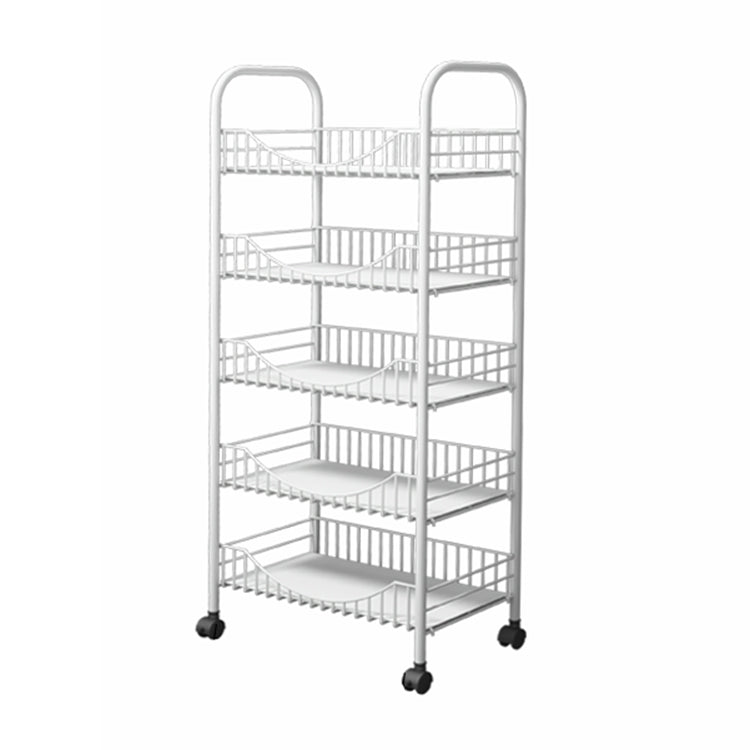 Modern Style Steel Bookcase with Wheels Open Bookshelf for Living Room