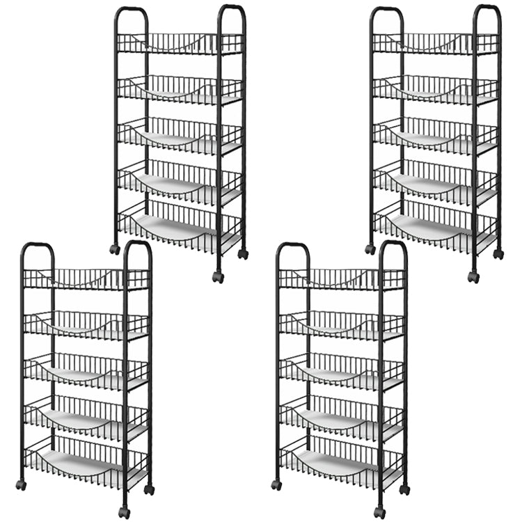 Modern Style Steel Bookcase with Wheels Open Bookshelf for Living Room