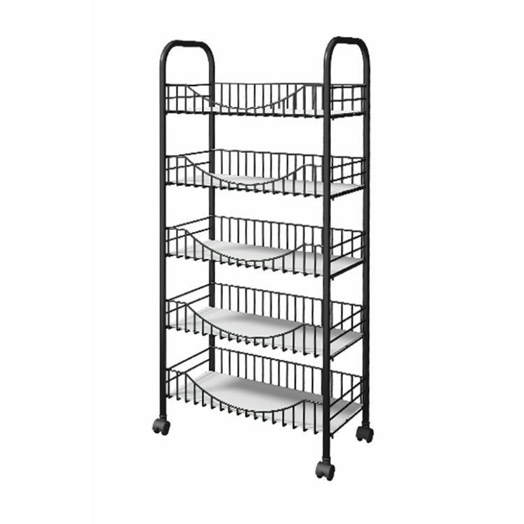 Modern Style Steel Bookcase with Wheels Open Bookshelf for Living Room