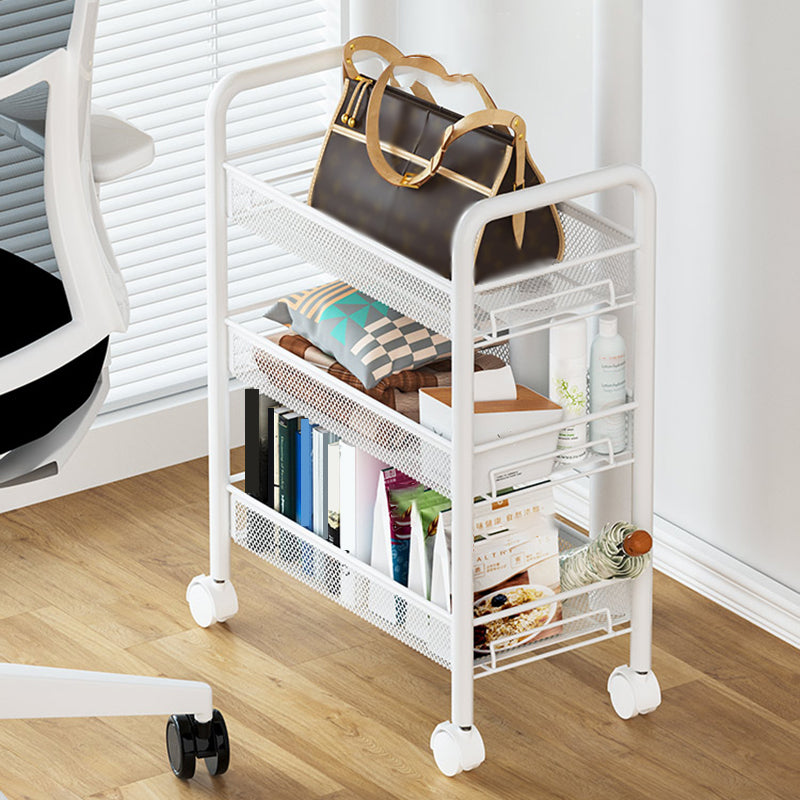 Modern Metal Bookcase with Wheels Open Bookshelf for Living Room