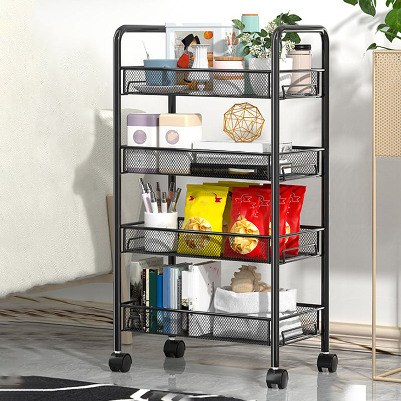 Modern Metal Bookcase with Wheels Open Bookshelf for Living Room