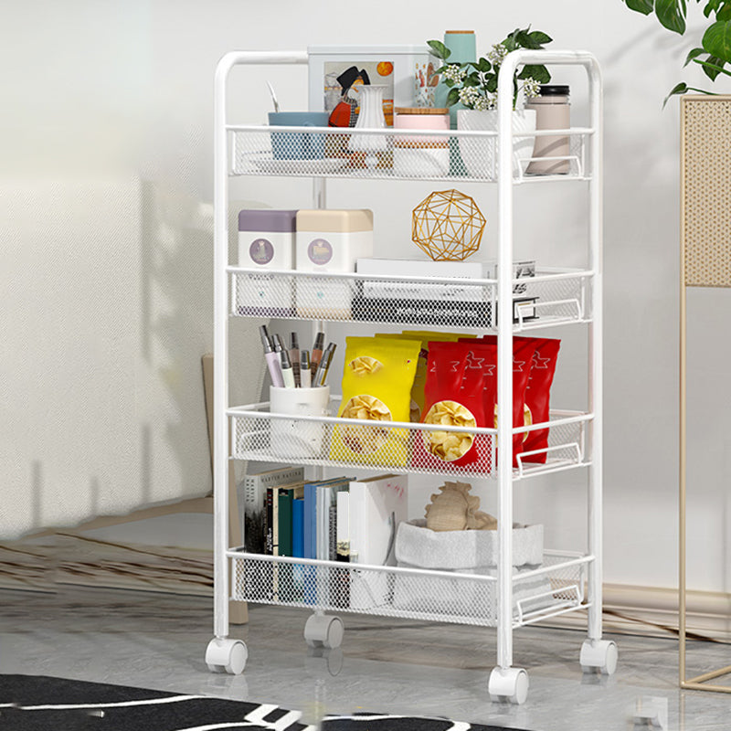 Modern Metal Bookcase with Wheels Open Bookshelf for Living Room