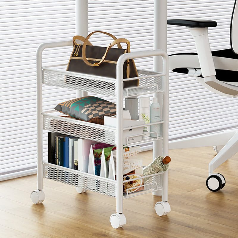Modern Metal Bookcase with Wheels Open Bookshelf for Living Room