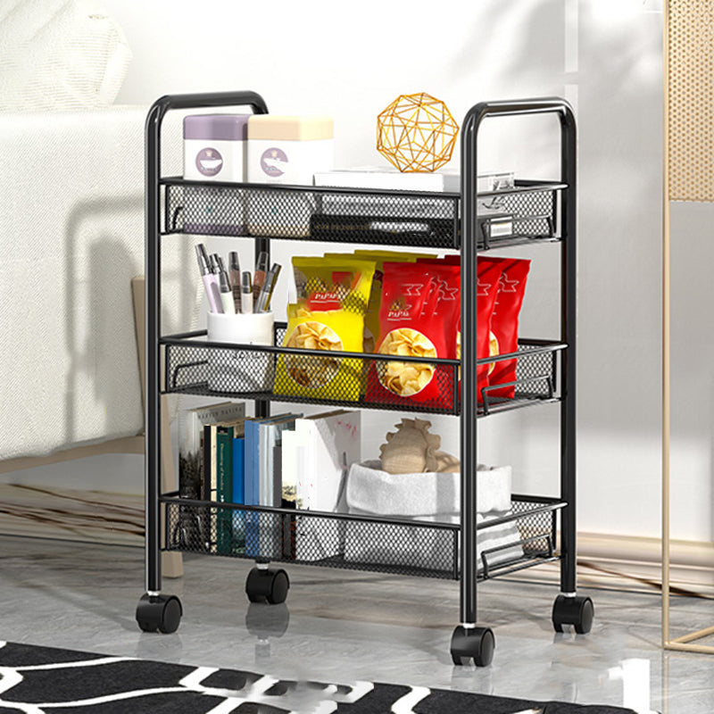 Modern Metal Bookcase with Wheels Open Bookshelf for Living Room