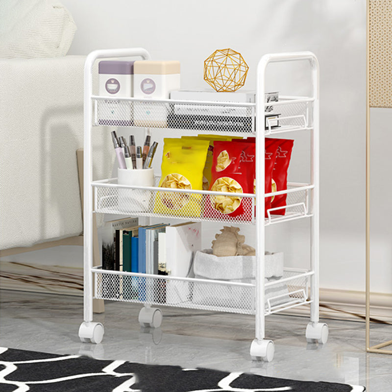 Modern Metal Bookcase with Wheels Open Bookshelf for Living Room