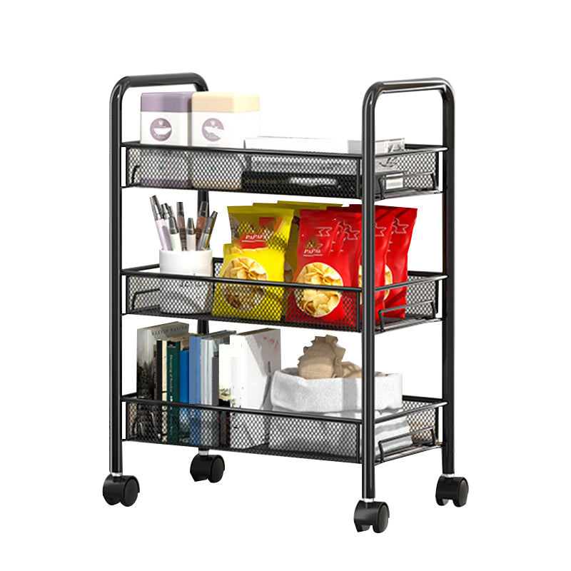 Modern Metal Bookcase with Wheels Open Bookshelf for Living Room