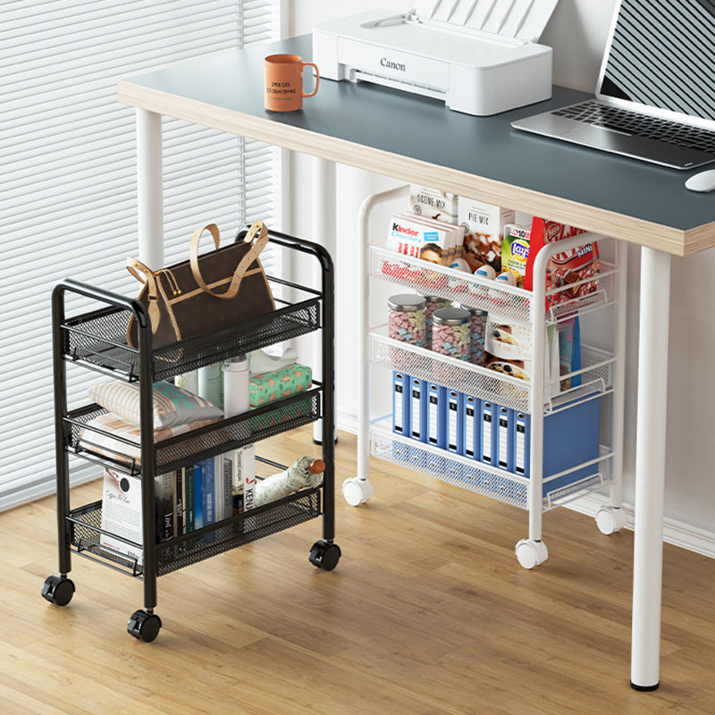 Modern Metal Bookcase with Wheels Open Bookshelf for Living Room
