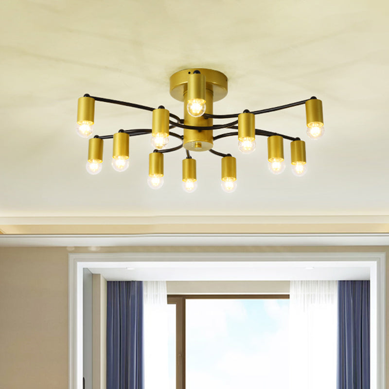 Sputnik Living Room Semi Flush Mount Modern Metal 12/16 Lights Semi Flush Ceiling Lamp in Gold/Black