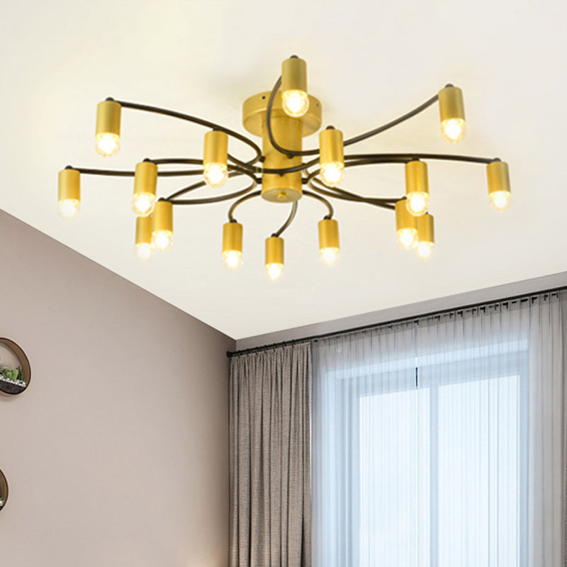 Sputnik Living Room Semi Flush Mount Modern Metal 12/16 Lights Semi Flush Ceiling Lamp in Gold/Black