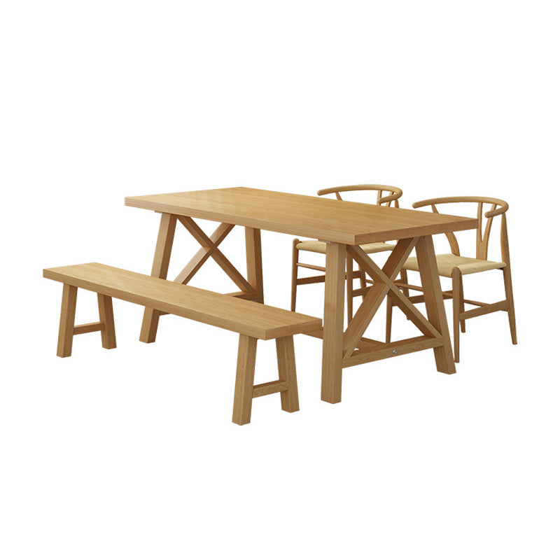 Modern Solid Wood Table and Bench Set 1/2/3/4/5 Pieces Rectangular Dining Set