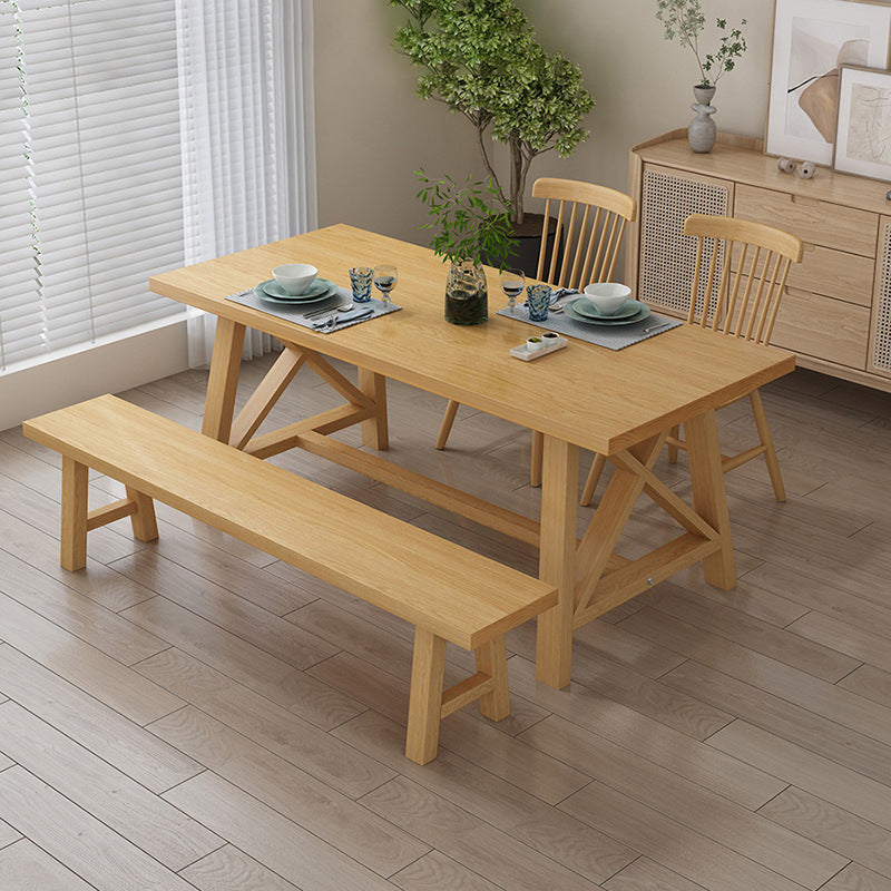 Modern Solid Wood Table and Bench Set 1/2/3/4/5 Pieces Rectangular Dining Set