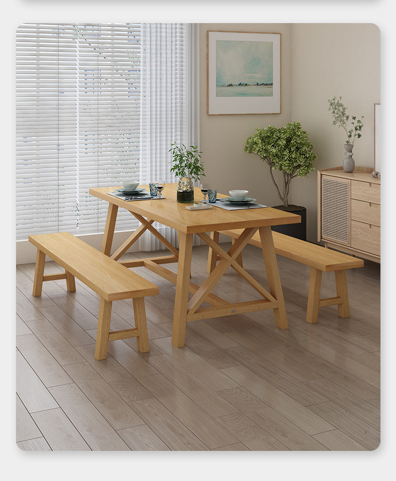 Modern Solid Wood Table and Bench Set 1/2/3/4/5 Pieces Rectangular Dining Set