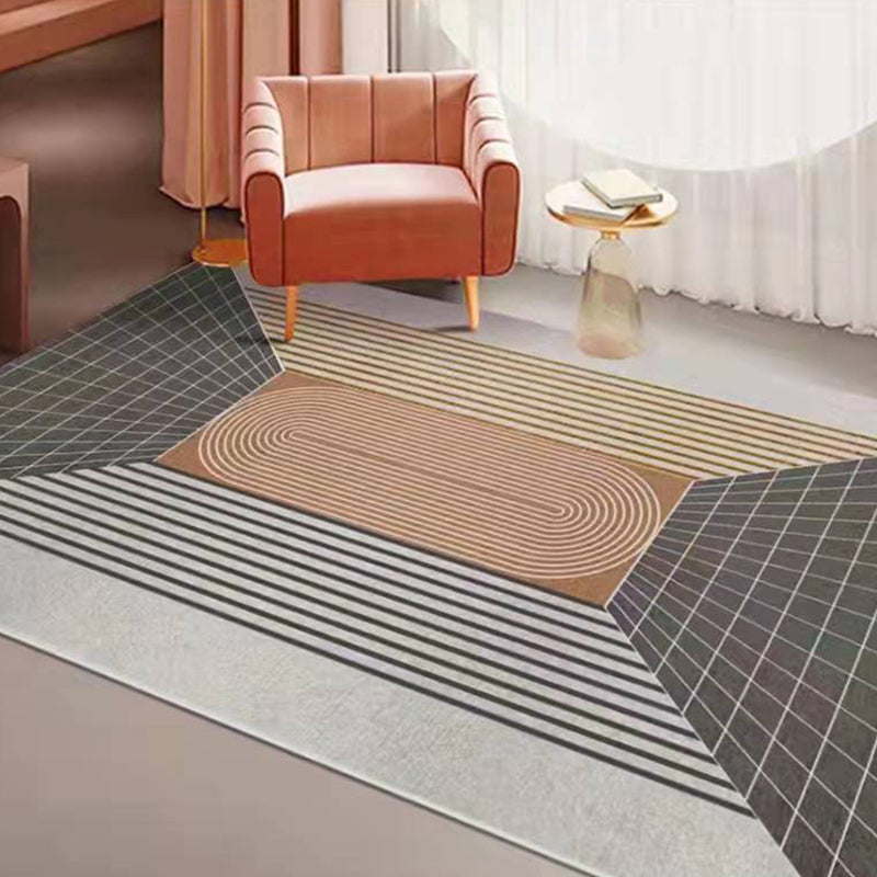 Dark Grey Simple Carpet Polyester Check Pattern Carpet Washable Carpet for Living Room