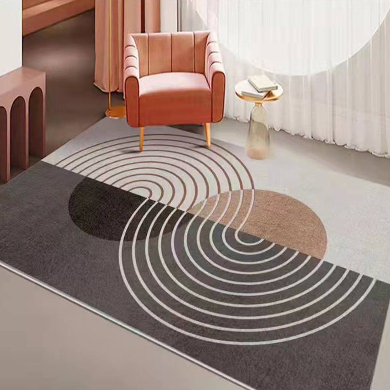 Dark Grey Simple Carpet Polyester Check Pattern Carpet Washable Carpet for Living Room