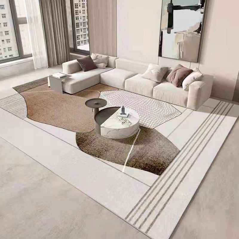 Dark Grey Simple Carpet Polyester Check Pattern Carpet Washable Carpet for Living Room