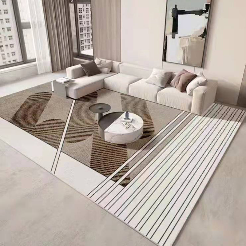 Dark Grey Simple Carpet Polyester Check Pattern Carpet Washable Carpet for Living Room