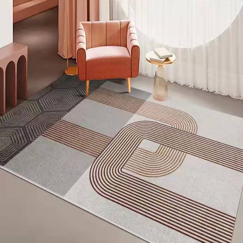 Dark Grey Simple Carpet Polyester Check Pattern Carpet Washable Carpet for Living Room