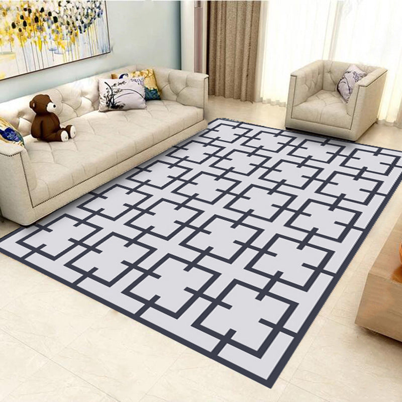 Black Modern Carpet Polyester Geometric Carpet Washable Rug for Home Decoration