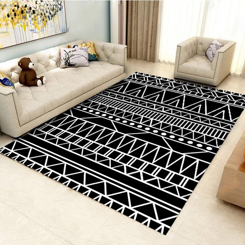 Black Modern Carpet Polyester Geometric Carpet Washable Rug for Home Decoration
