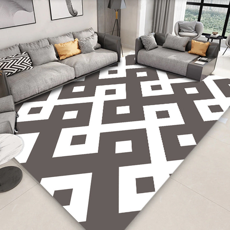 Black Modern Carpet Polyester Geometric Carpet Washable Rug for Home Decoration