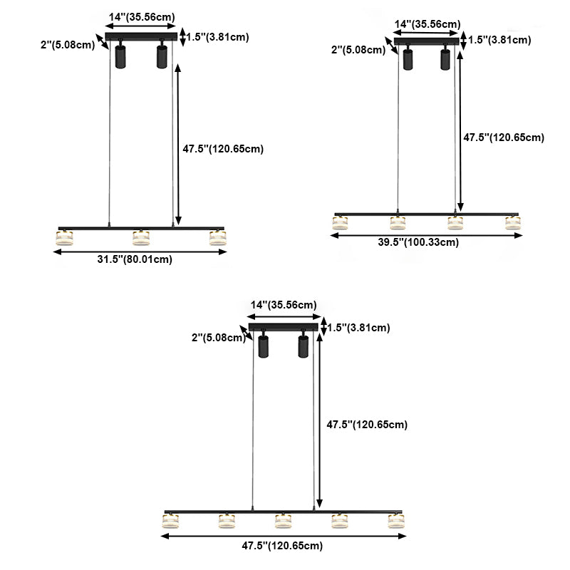 Metal Cylinder Hanging Lights Modern Multi Lights Pendant Light Fixtures in Black