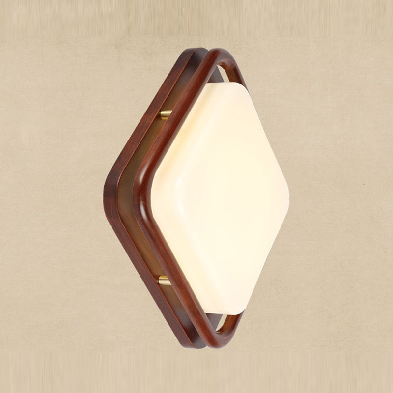Minimalist Geometric Wall Sconce Walnut Wood Finish Hallway Flush Mount Light