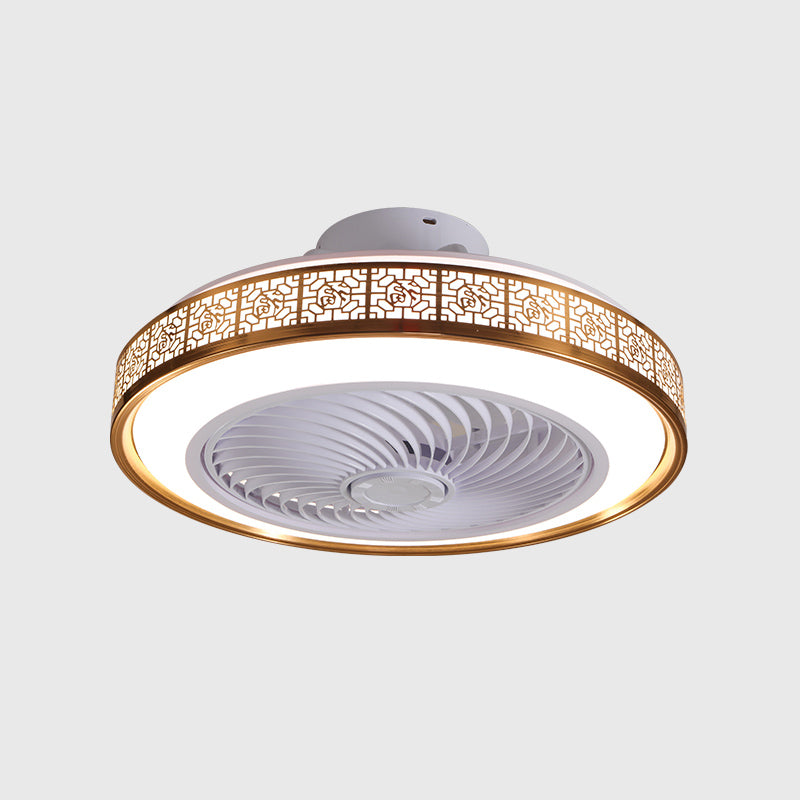 Chinese Style LED Fan Light Metal Round 20" Wide Flush Mount Light for Living Room