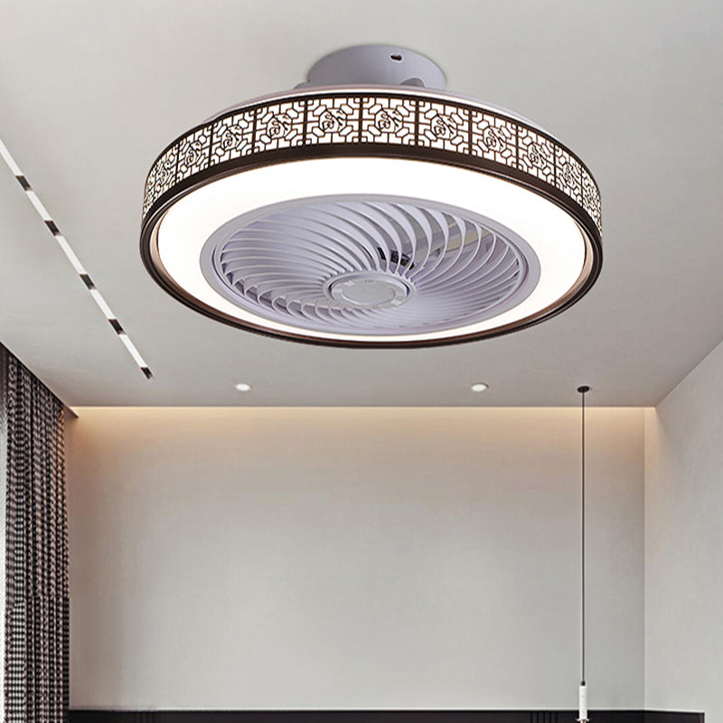 Chinese Style LED Fan Light Metal Round 20" Wide Flush Mount Light for Living Room