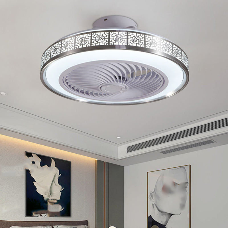 Chinese Style LED Fan Light Metal Round 20" Wide Flush Mount Light for Living Room
