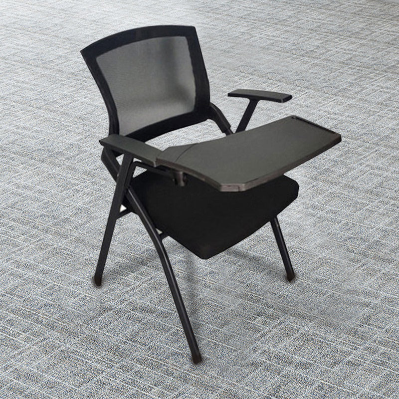 Modern Folding Conference Chair Black Frame and Seat Chair with Fixed Arms