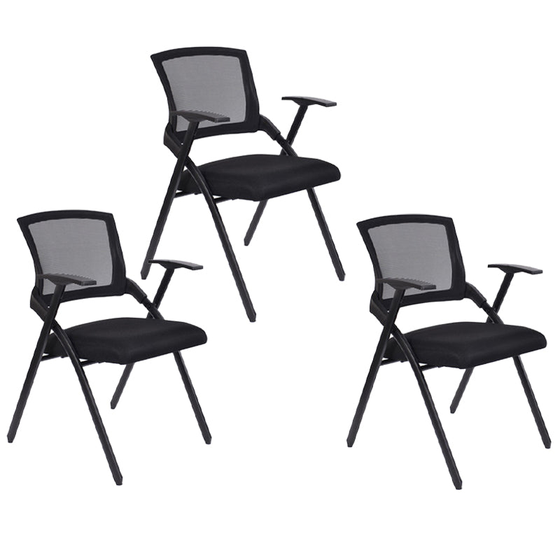 Modern Folding Conference Chair Black Frame and Seat Chair with Fixed Arms