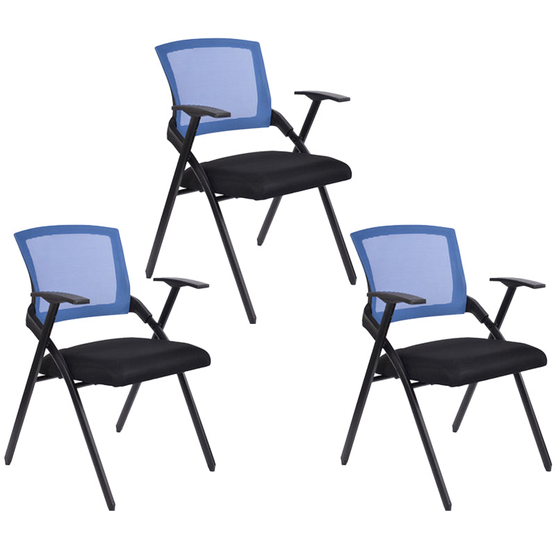 Modern Folding Conference Chair Black Frame and Seat Chair with Fixed Arms