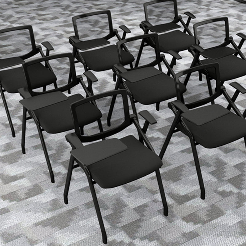 Modern Folding Conference Chair Black Frame and Seat Chair with Fixed Arms