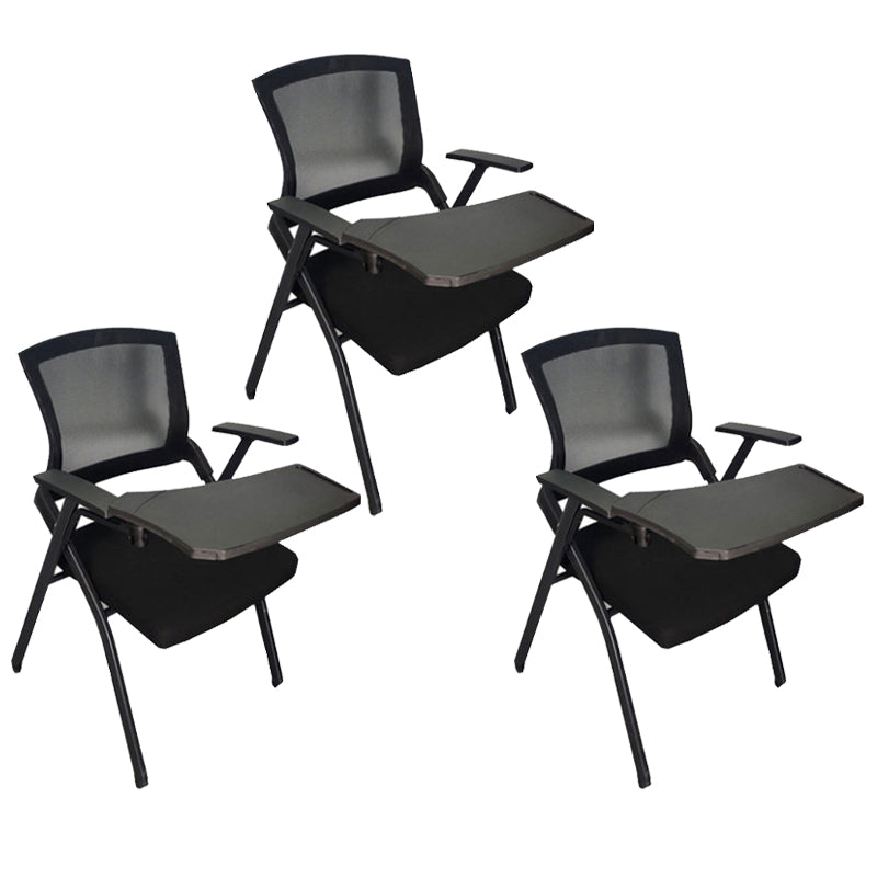 Modern Folding Conference Chair Black Frame and Seat Chair with Fixed Arms