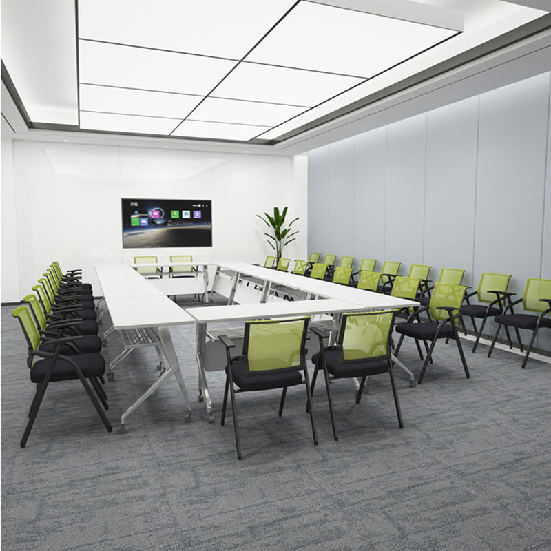 Modern Folding Conference Chair Black Frame and Seat Chair with Fixed Arms