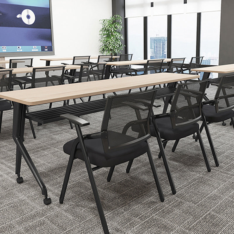 Modern Folding Conference Chair Black Frame and Seat Chair with Fixed Arms