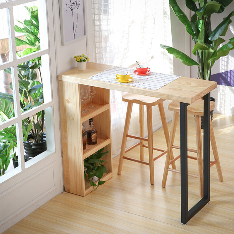 Rectangle Pine Wood Counter Table Contemporary Bar Table with Storage Rack