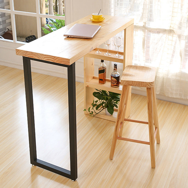Rectangle Pine Wood Counter Table Contemporary Bar Table with Storage Rack