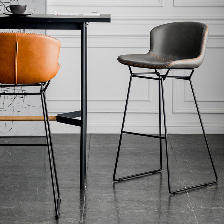 Industrial Iron Barstool Distressed Low Back Indoor Tall Stool with Faux Leather Seat