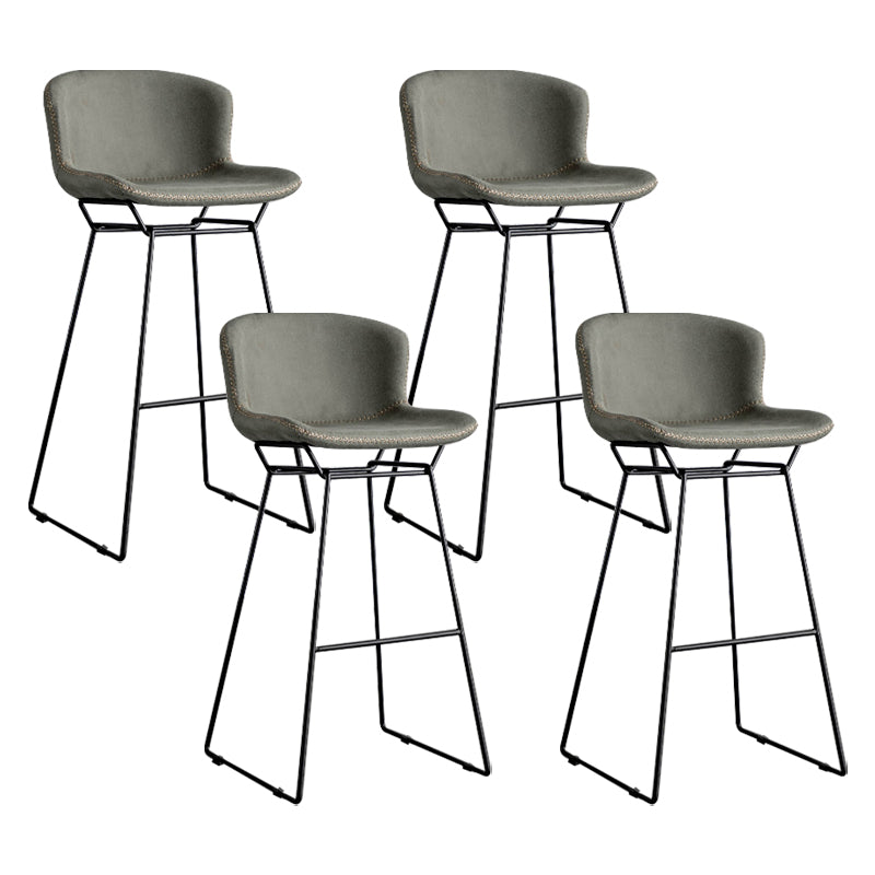 Industrial Iron Barstool Distressed Low Back Indoor Tall Stool with Faux Leather Seat