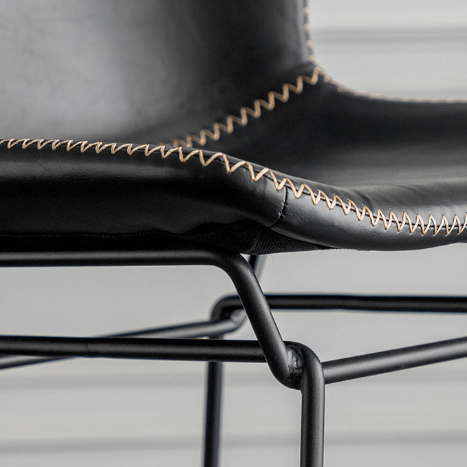 Industrial Iron Barstool Distressed Low Back Indoor Tall Stool with Faux Leather Seat