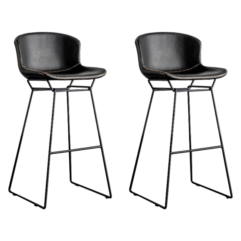 Industrial Iron Barstool Distressed Low Back Indoor Tall Stool with Faux Leather Seat