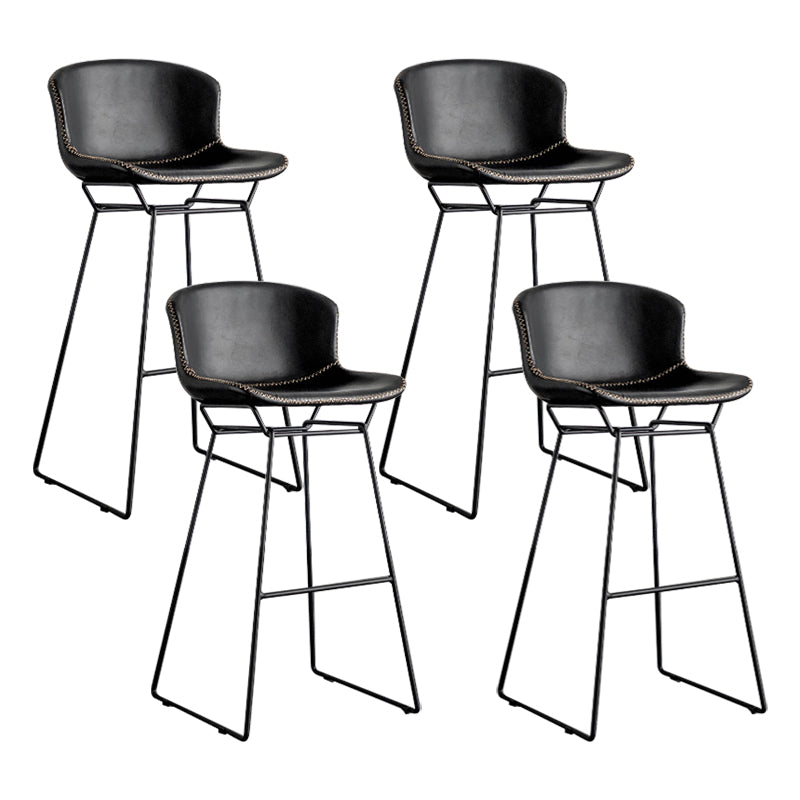 Industrial Iron Barstool Distressed Low Back Indoor Tall Stool with Faux Leather Seat