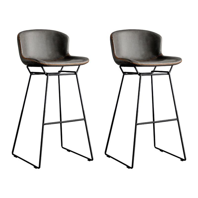 Industrial Iron Barstool Distressed Low Back Indoor Tall Stool with Faux Leather Seat