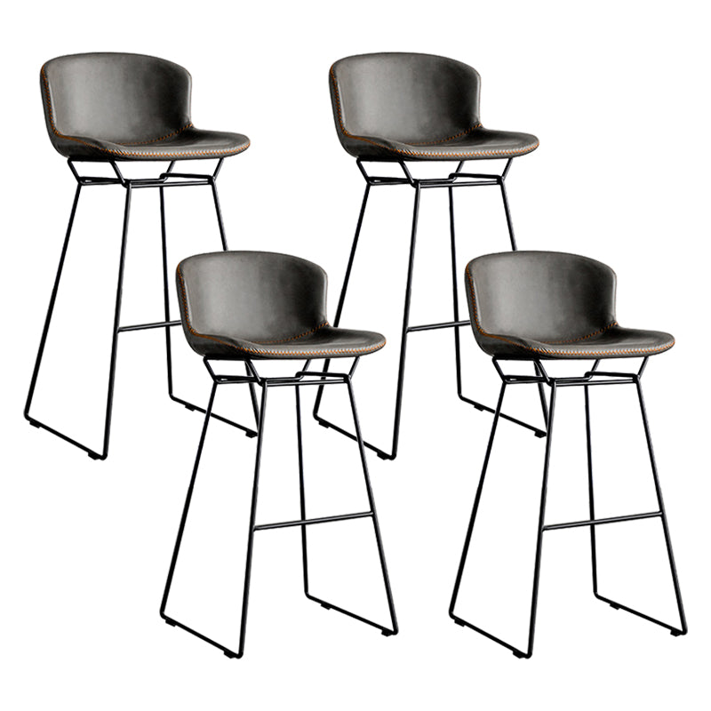 Industrial Iron Barstool Distressed Low Back Indoor Tall Stool with Faux Leather Seat