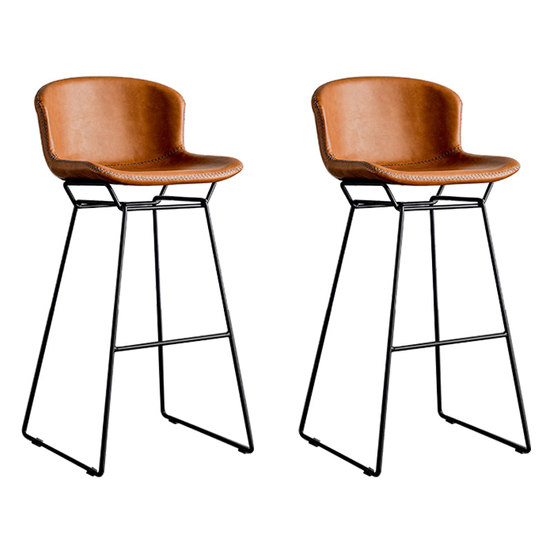 Industrial Iron Barstool Distressed Low Back Indoor Tall Stool with Faux Leather Seat