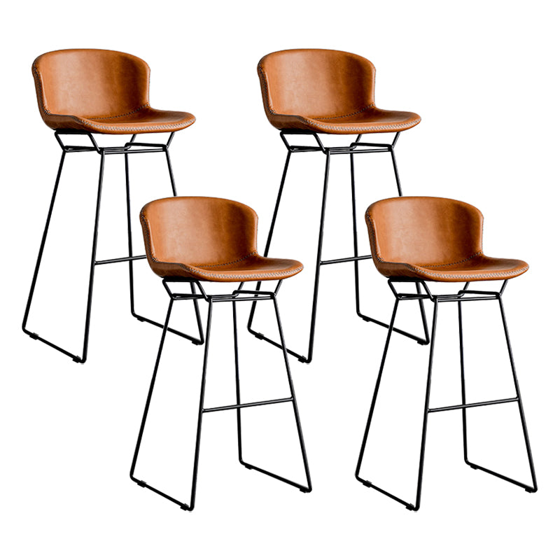 Industrial Iron Barstool Distressed Low Back Indoor Tall Stool with Faux Leather Seat