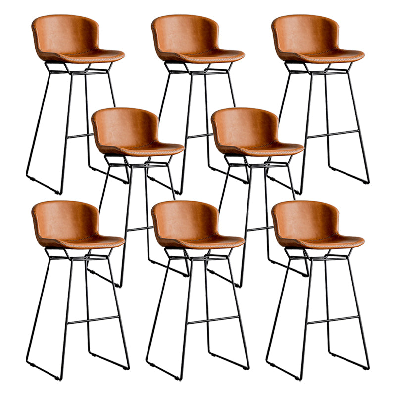 Industrial Iron Barstool Distressed Low Back Indoor Tall Stool with Faux Leather Seat